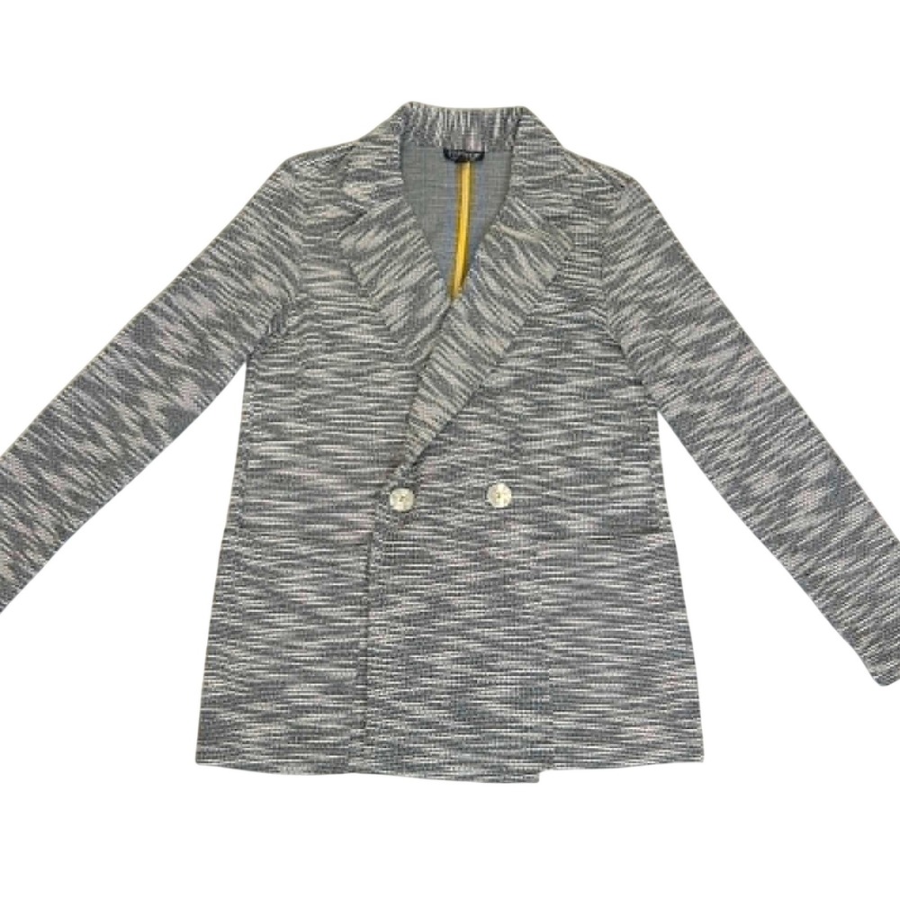 Topshop Black Ivory Knit Double Breasted Blazer Jacket US 4 17J03NGRY